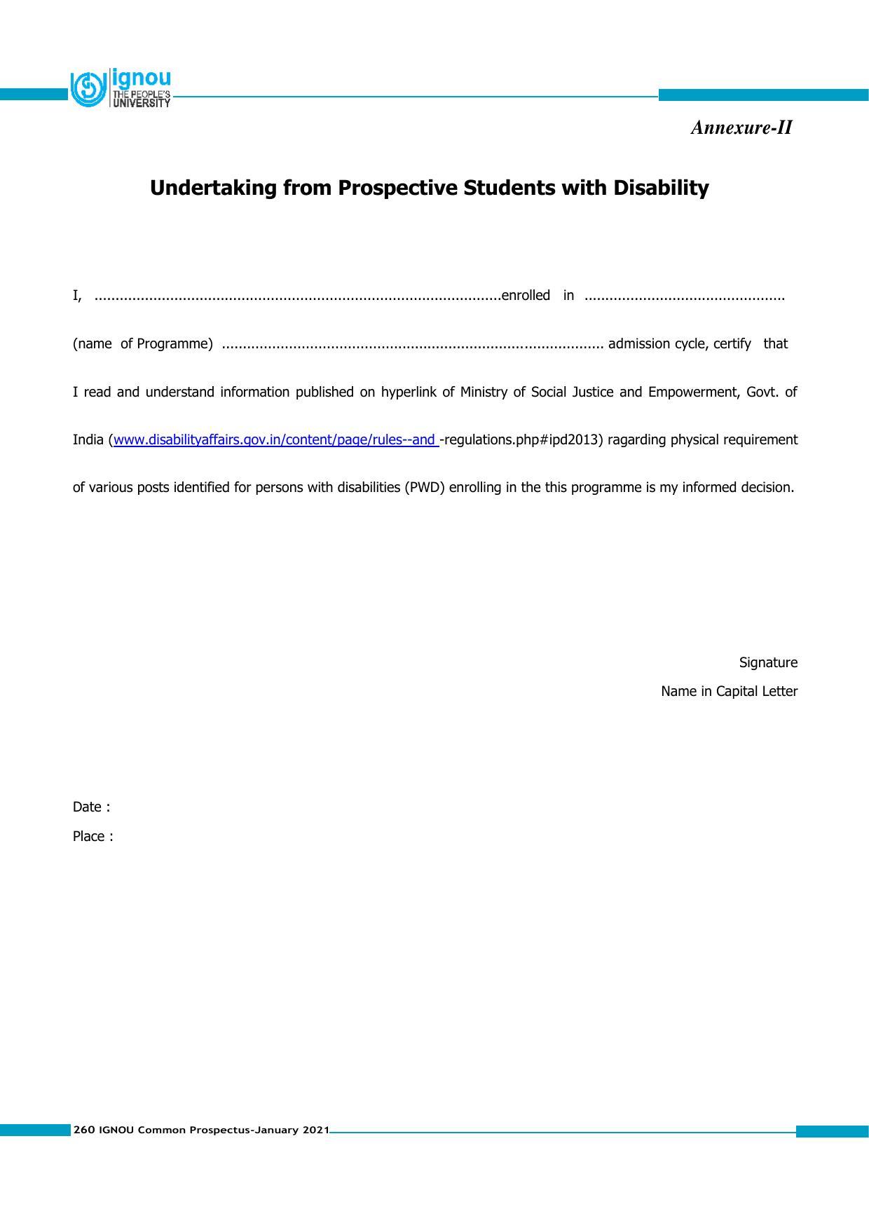 Indira Gandhi National Open University (IGNOU), Delhi - Prospectus 2021 - Page 260