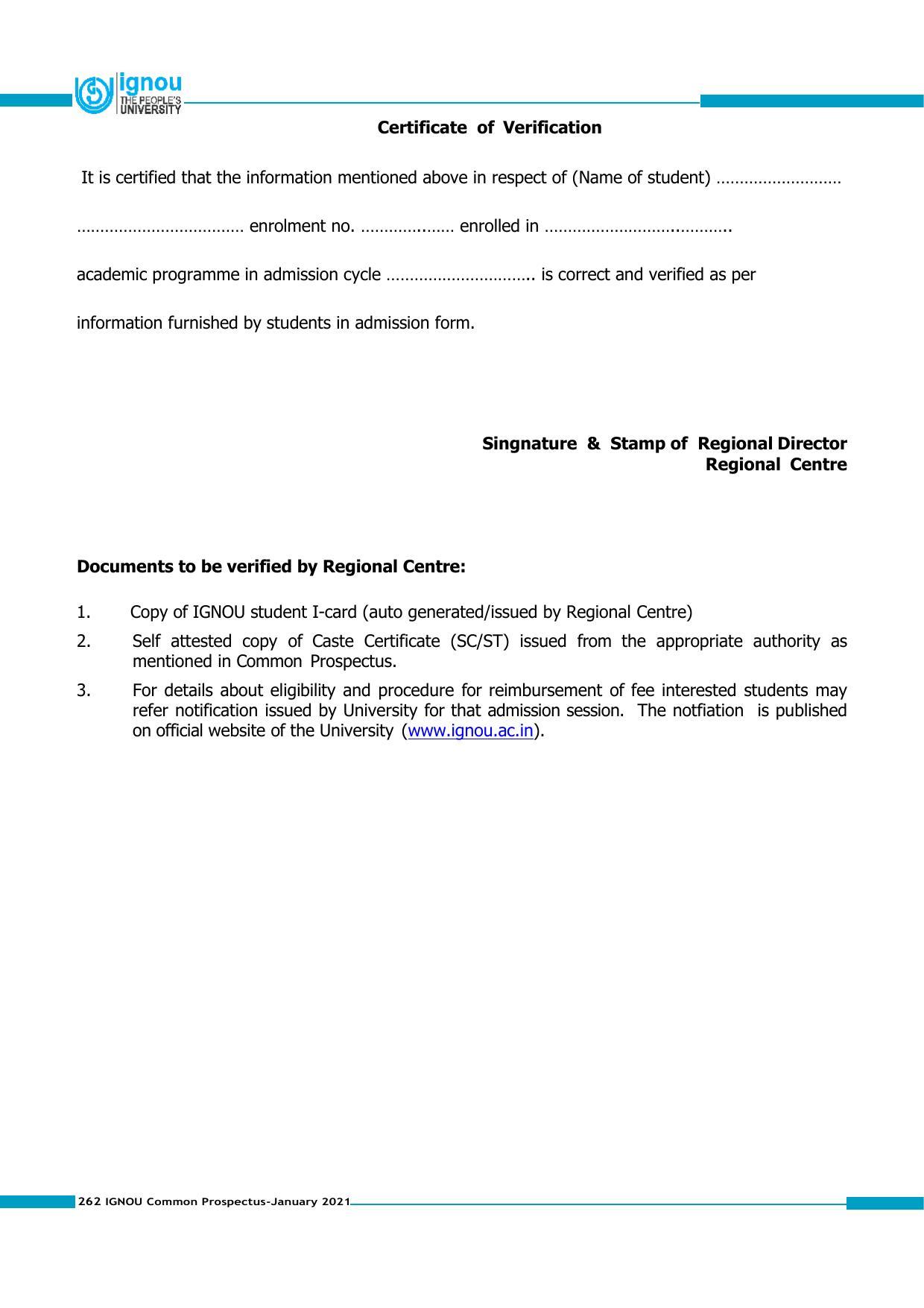 Indira Gandhi National Open University (IGNOU), Delhi - Prospectus 2021 - Page 262