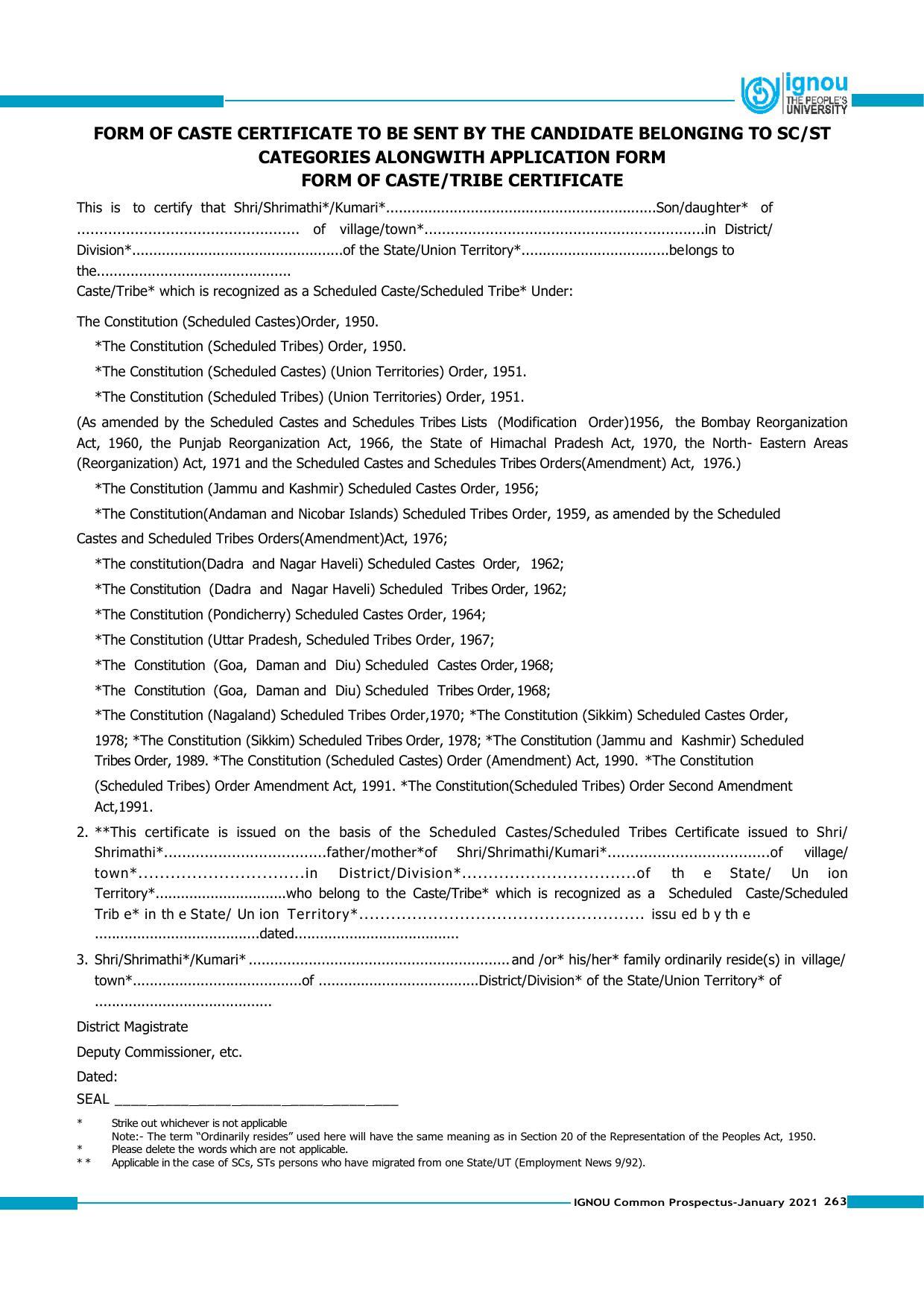 Indira Gandhi National Open University (IGNOU), Delhi - Prospectus 2021 - Page 263