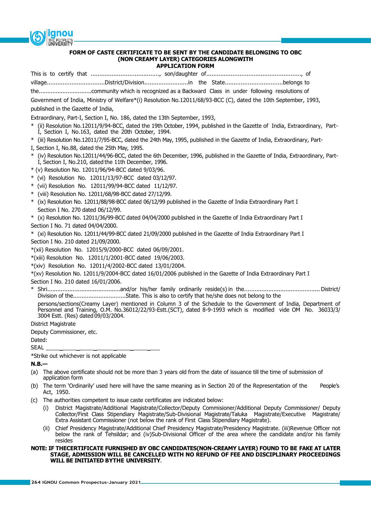 Indira Gandhi National Open University (IGNOU), Delhi - Prospectus 2021 - Page 264