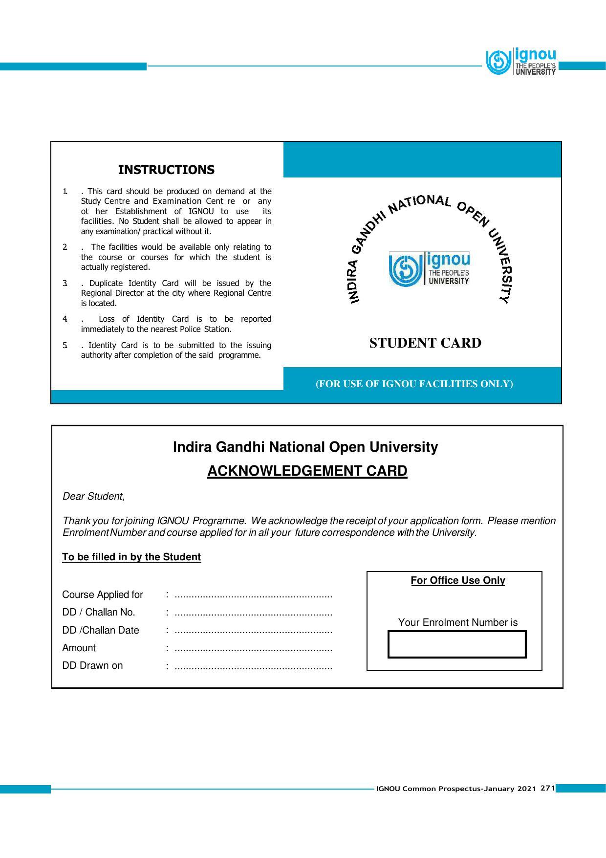 Indira Gandhi National Open University (IGNOU), Delhi - Prospectus 2021 - Page 271