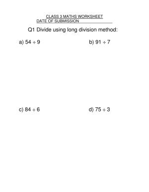 Worksheet for Class 3 Mathematics Division Assignment III