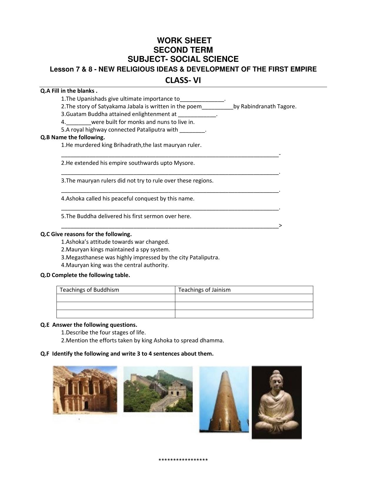 CBSE Worksheets for Class 6 Social Science Religious Ideas and Development Assignment - Page 1