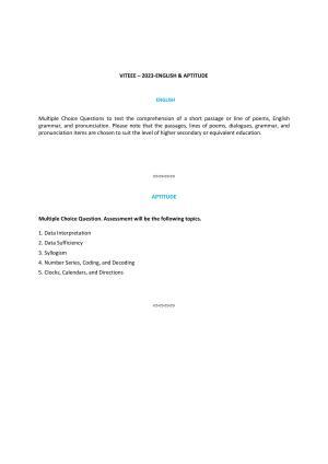 VITEEE Syllabus - English & Aptitude