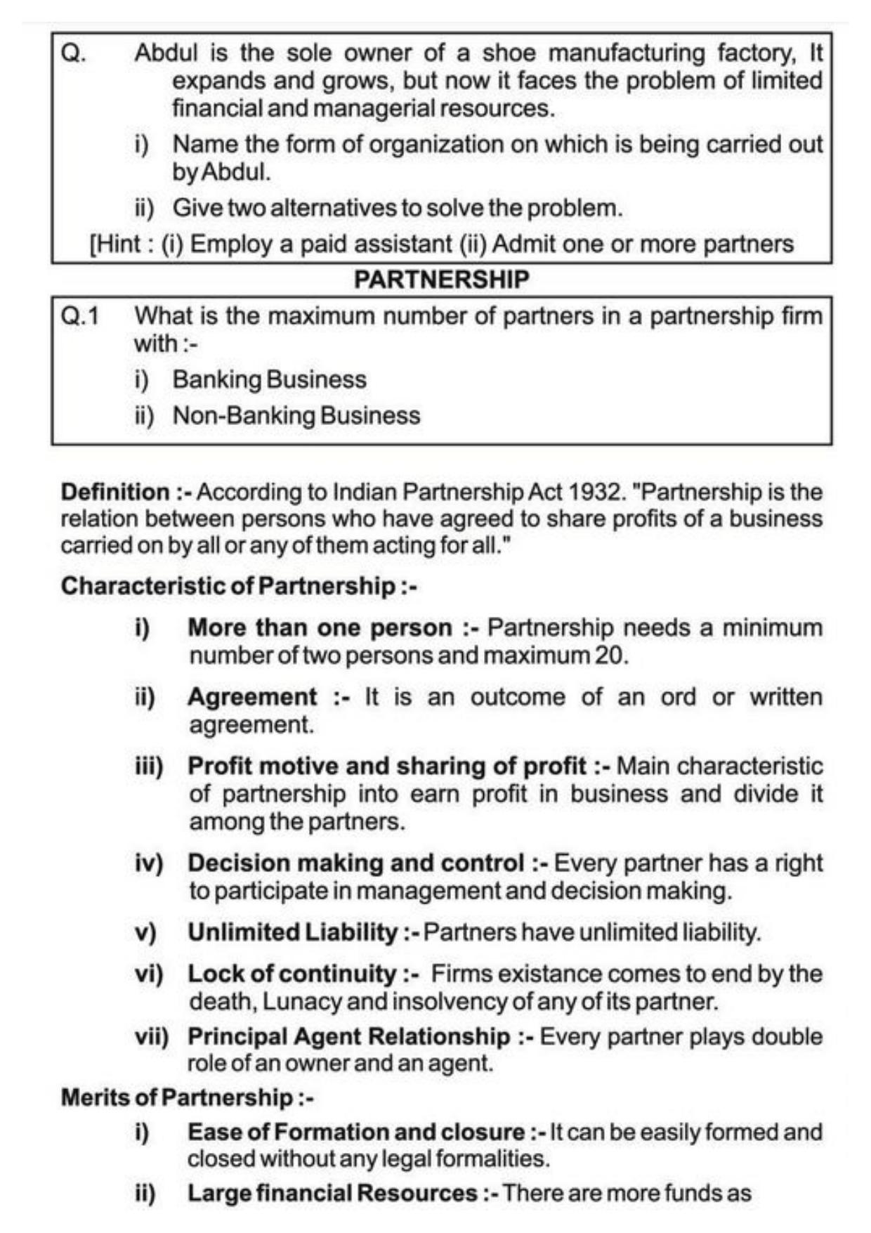 Class 11 Notes, Question & Practice Paper - Business Studies (Topic 2 : Forms of Business Organization) - Page 6