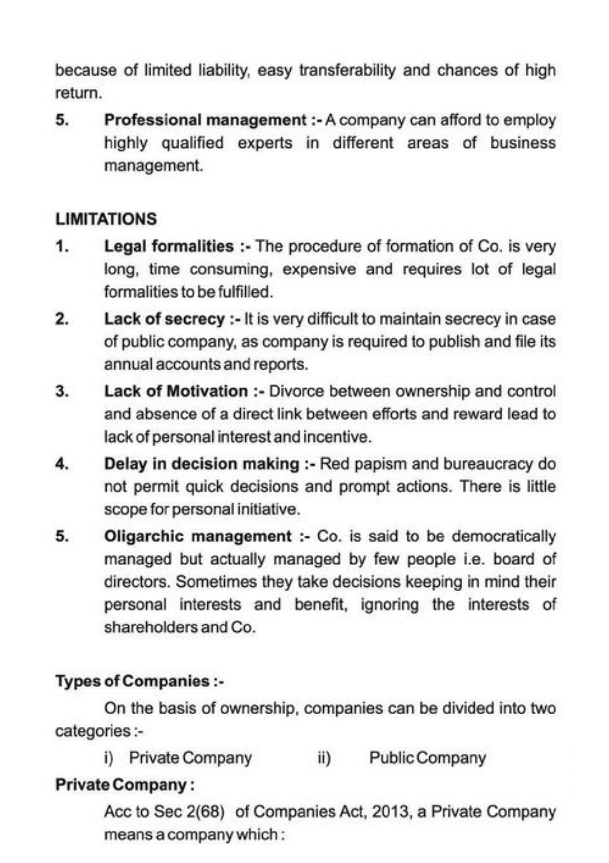 Class 11 Notes, Question & Practice Paper - Business Studies (Topic 2 : Forms of Business Organization) - Page 13