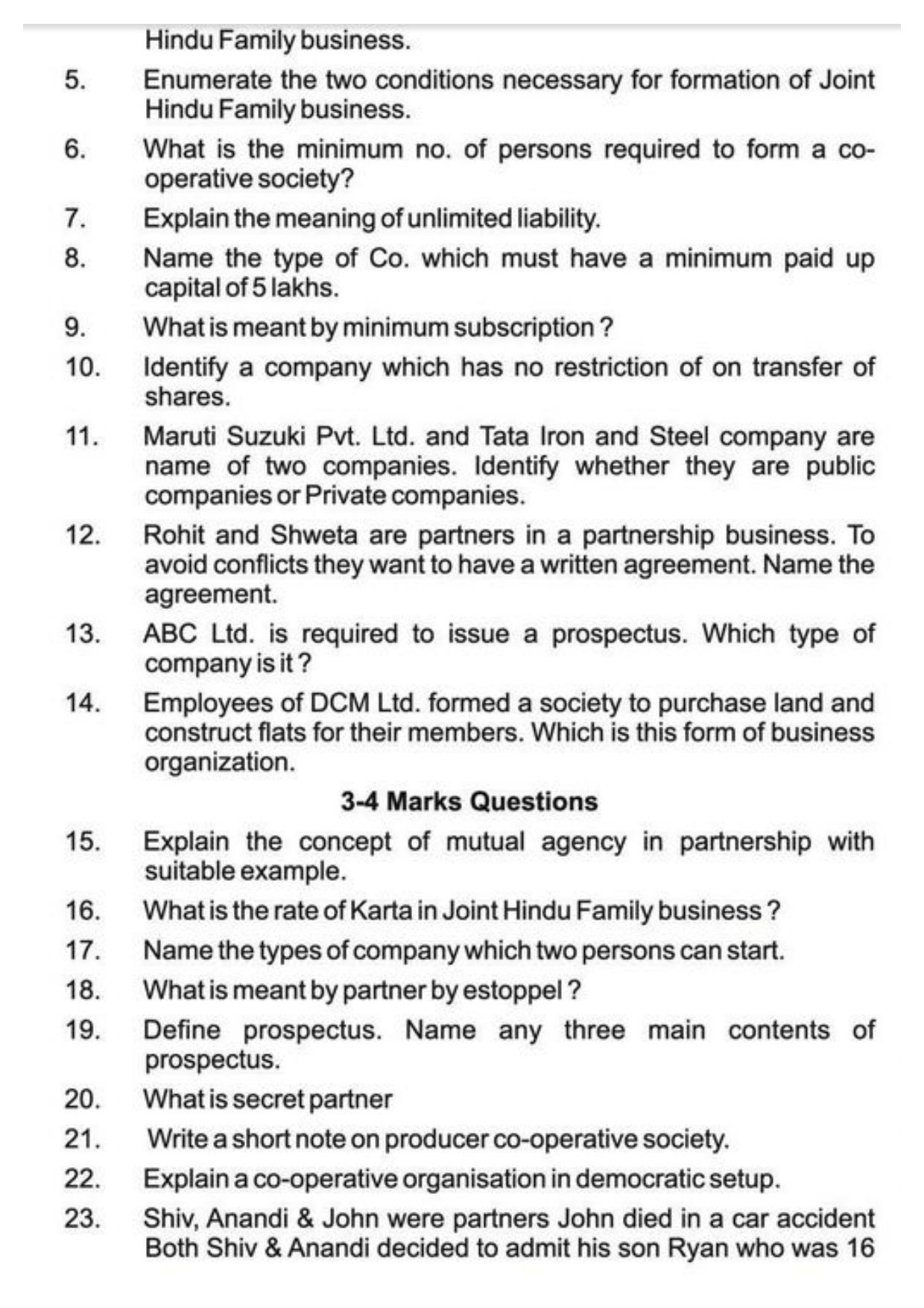 Class 11 Notes, Question & Practice Paper - Business Studies (Topic 2 : Forms of Business Organization) - Page 22
