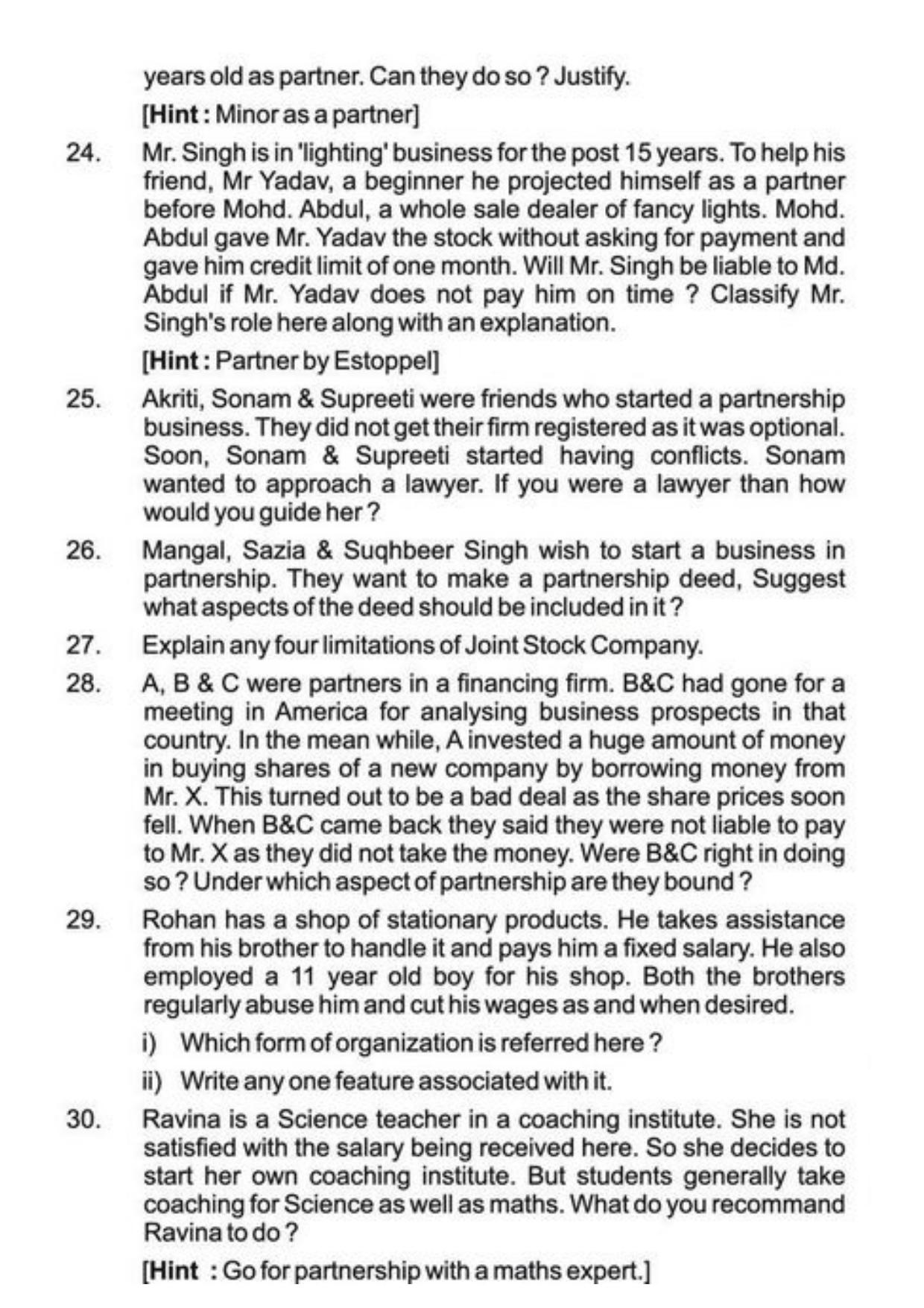 Class 11 Notes, Question & Practice Paper - Business Studies (Topic 2 : Forms of Business Organization) - Page 23