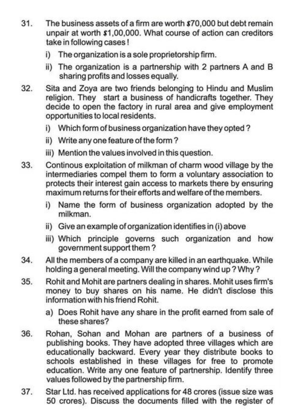 Class 11 Notes, Question & Practice Paper - Business Studies (Topic 2 : Forms of Business Organization) - Page 24