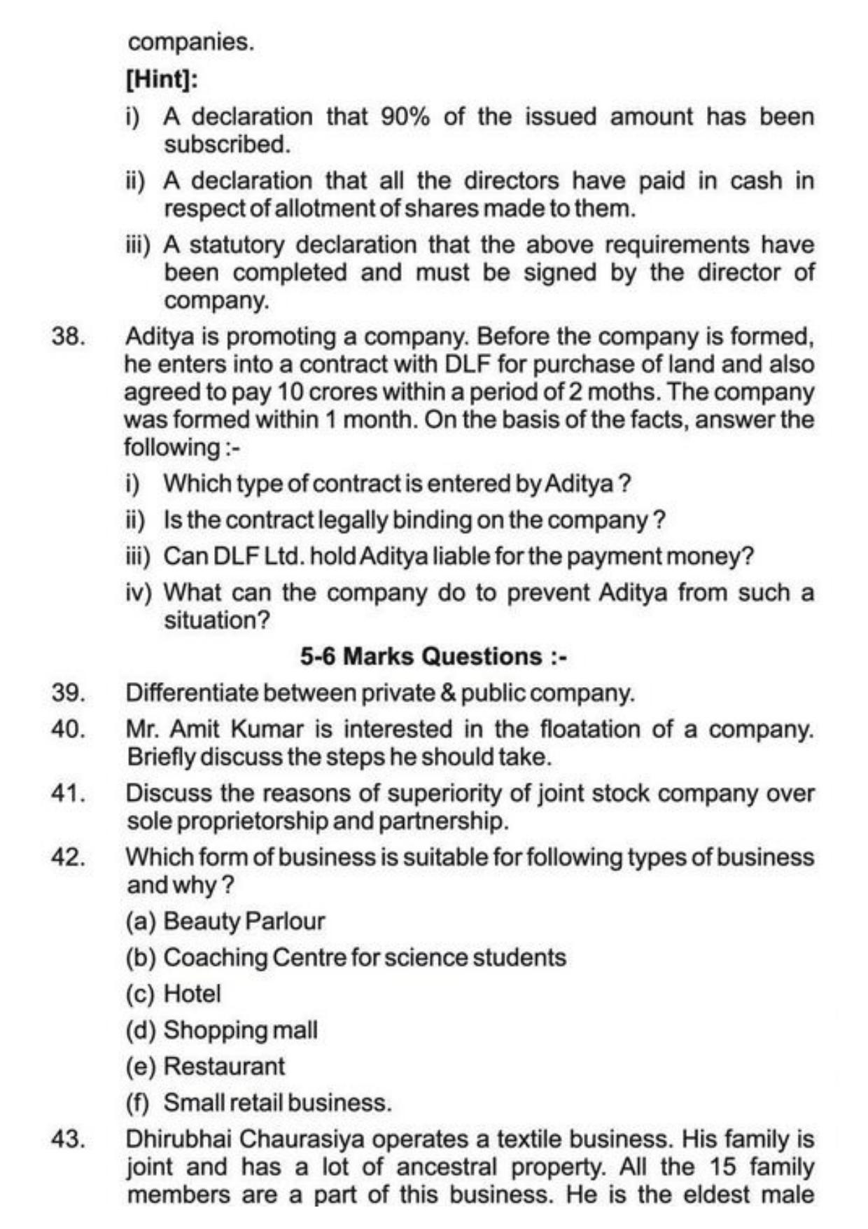 Class 11 Notes, Question & Practice Paper - Business Studies (Topic 2 : Forms of Business Organization) - Page 25