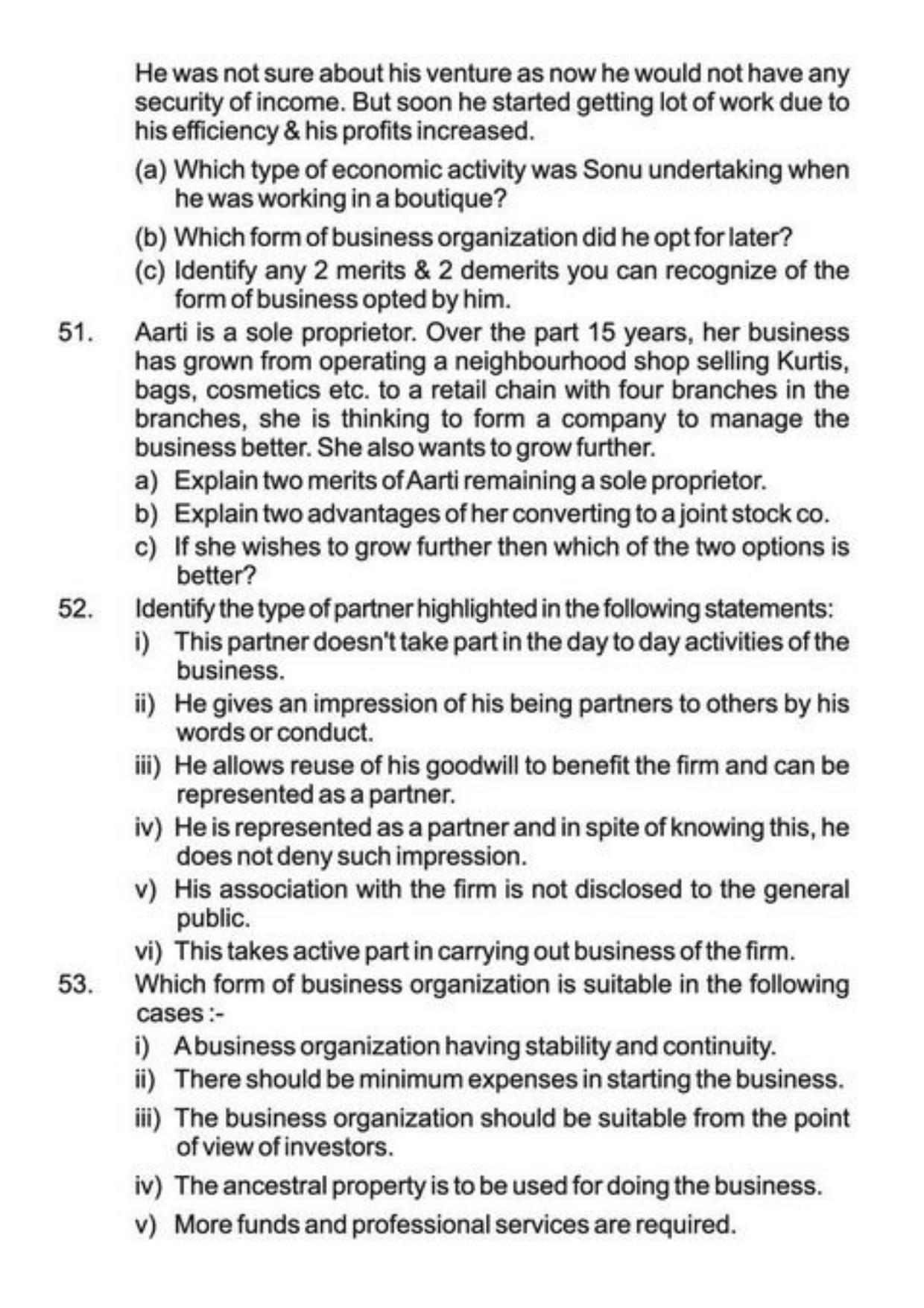 Class 11 Notes, Question & Practice Paper - Business Studies (Topic 2 : Forms of Business Organization) - Page 28