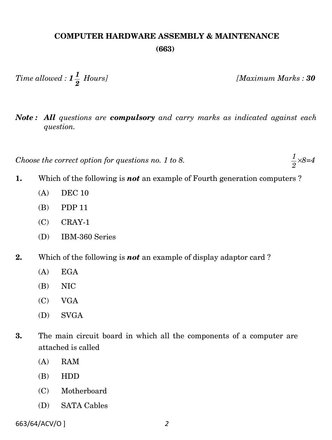 NIOS October 2022 Class 12 Computer Hardware Assembly & Maintenance Question Paper - Page 2