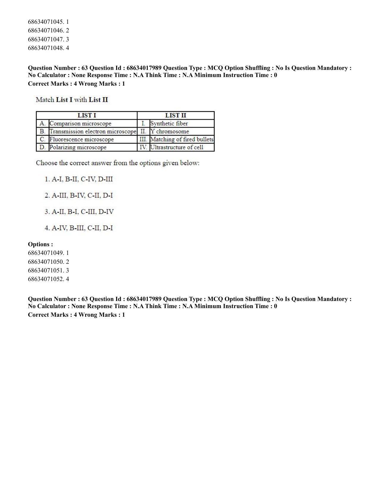 CUET PG 2023: SCQP13 - Forensic Science.(ENG) - Shift 3 (13-06-2023) Question Paper - Page 64