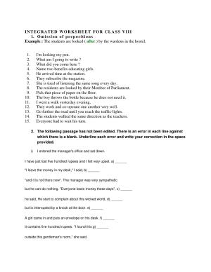CBSE Class 8 English Worksheet Omission of prepositions Assignment