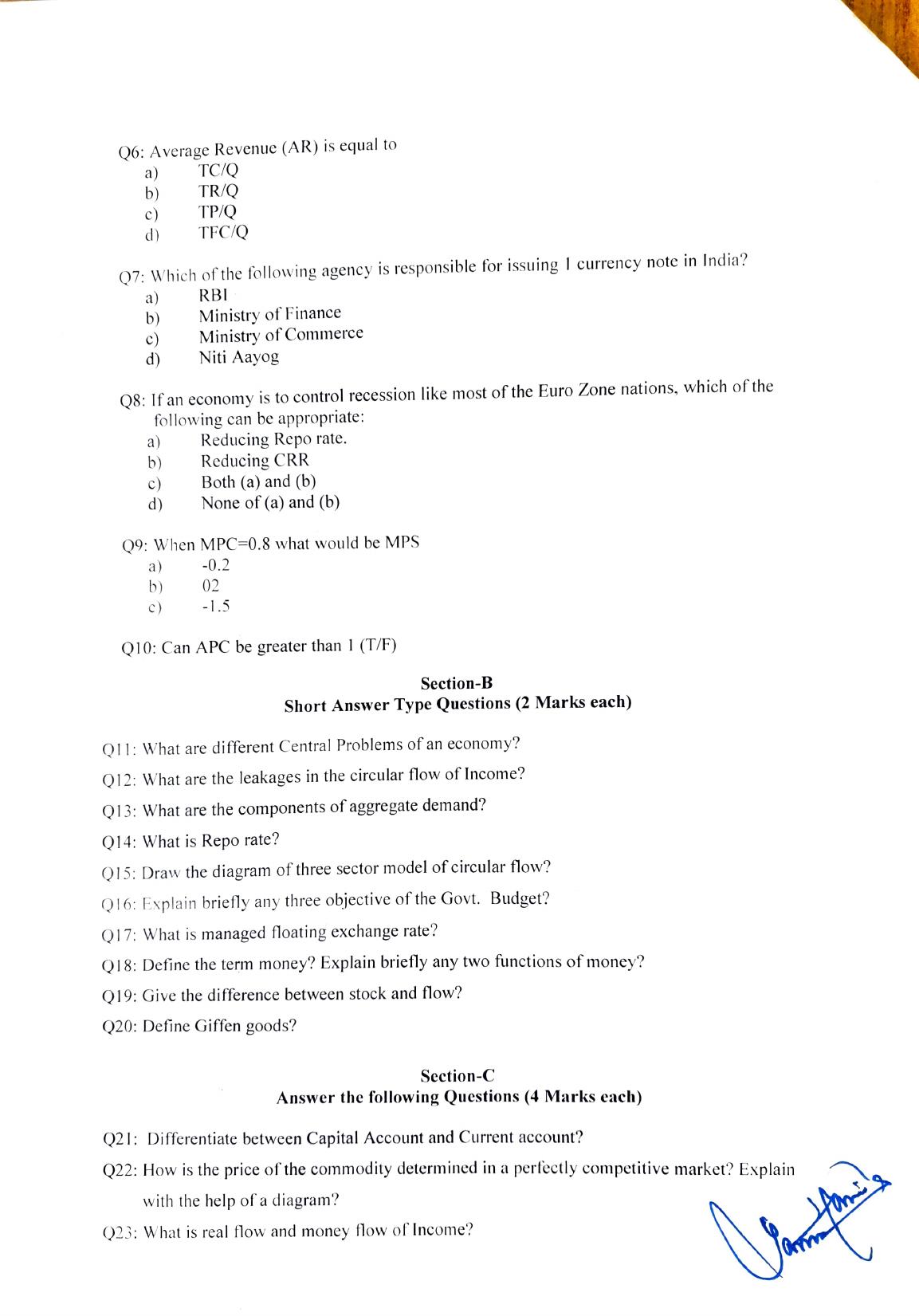 JKBOSE Class 12 Economics Model Question Paper - Page 2