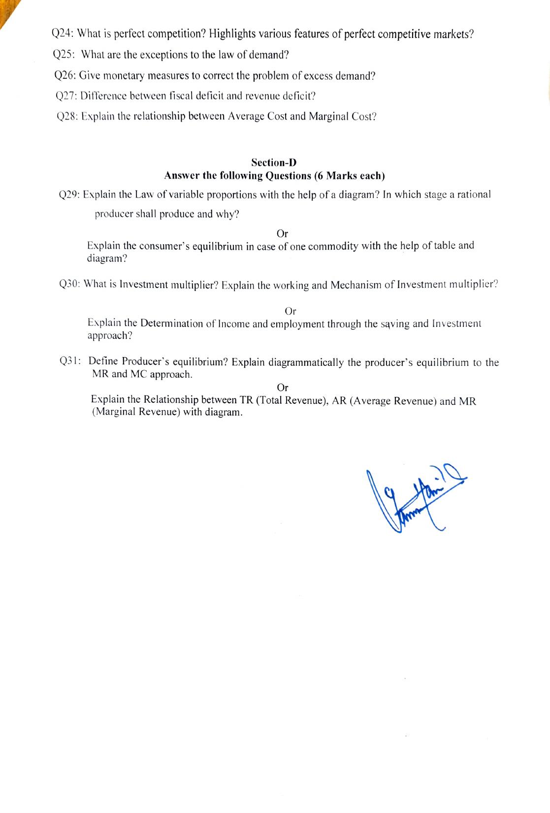 JKBOSE Class 12 Economics Model Question Paper - Page 3