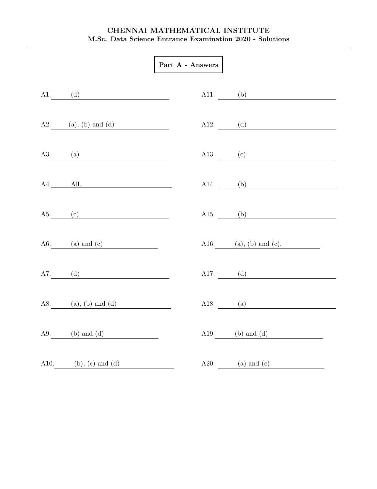 CMI Entrance Exam 2020 Solutions MSc Data Science - Page 1