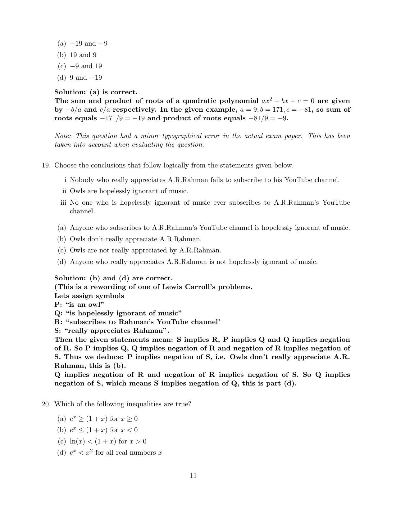 CMI Entrance Exam 2020 Solutions MSc Data Science - Page 11