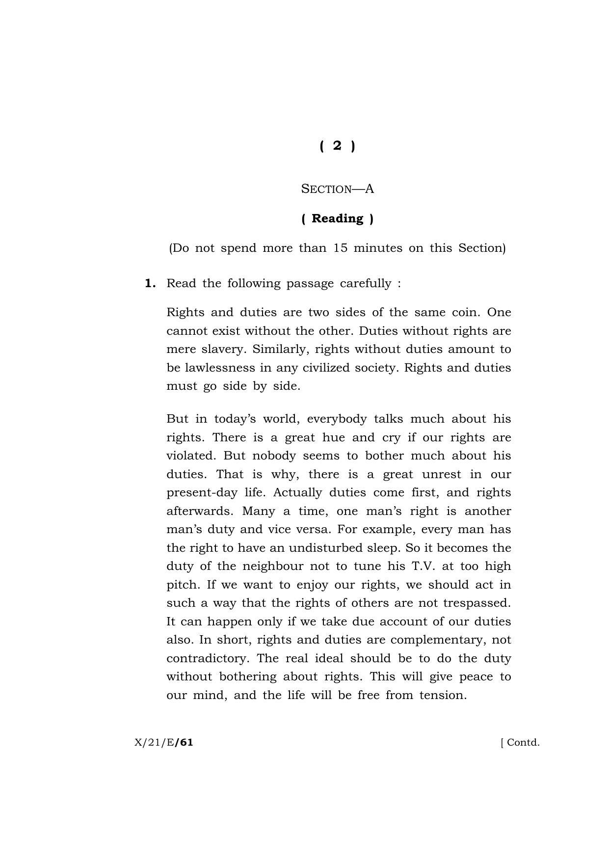 Meghalaya Board (MBOSE) Class 10 ELECTIVE ENGLISH  (X-21-E) 2021 Question Paper - Page 2