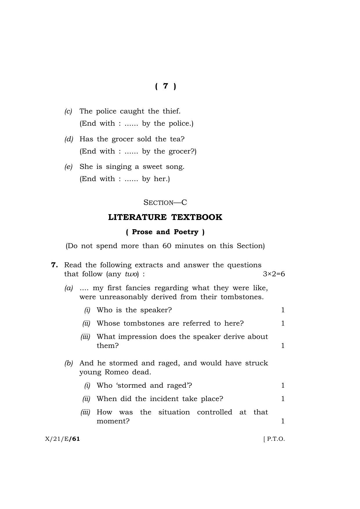 Meghalaya Board (MBOSE) Class 10 ELECTIVE ENGLISH  (X-21-E) 2021 Question Paper - Page 7