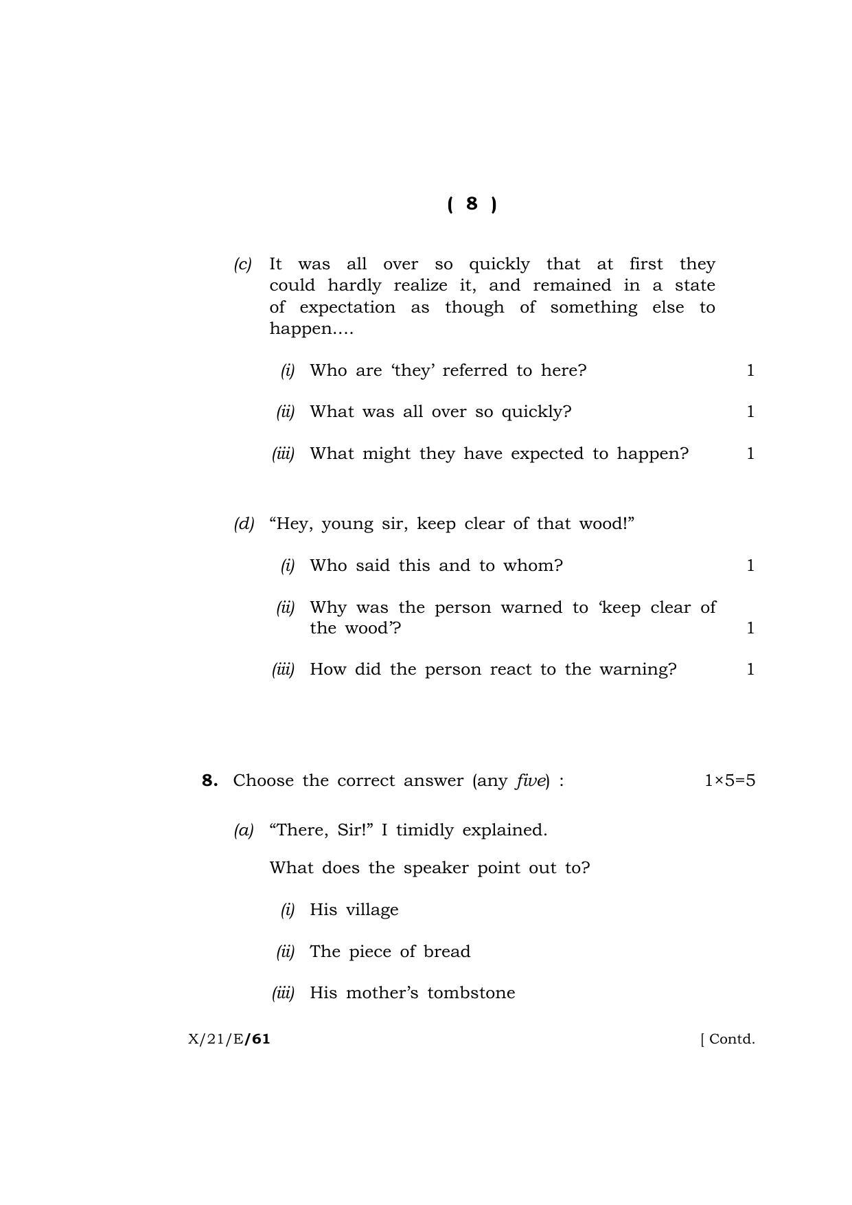 Meghalaya Board (MBOSE) Class 10 ELECTIVE ENGLISH  (X-21-E) 2021 Question Paper - Page 8
