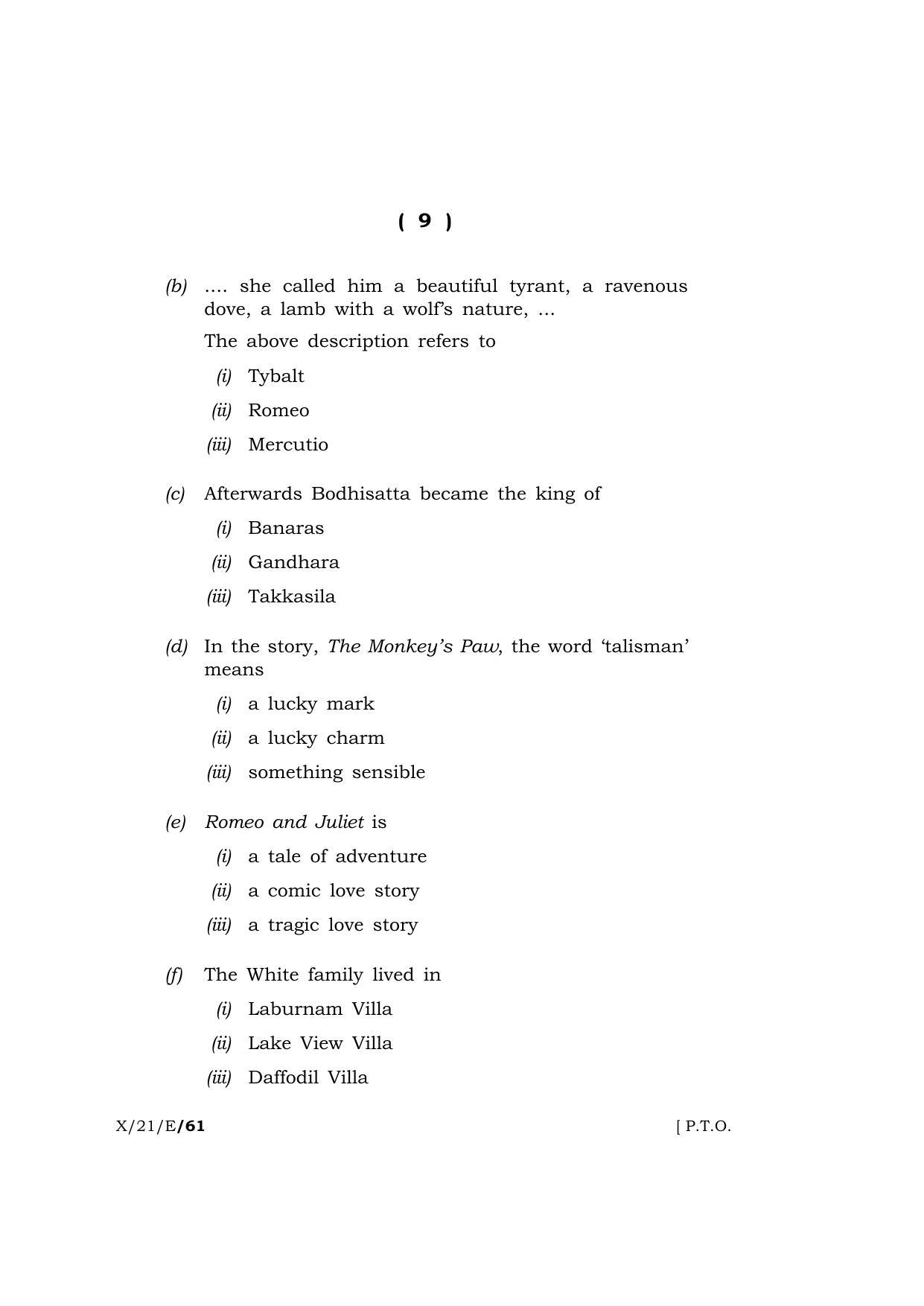 Meghalaya Board (MBOSE) Class 10 ELECTIVE ENGLISH  (X-21-E) 2021 Question Paper - Page 9