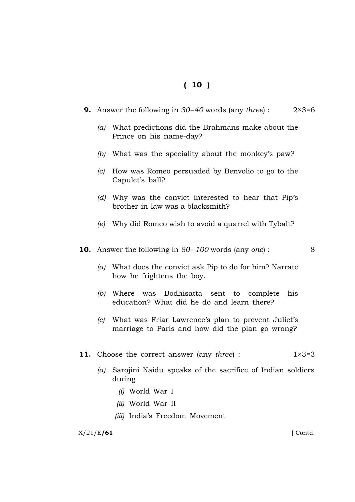 Meghalaya Board (MBOSE) Class 10 ELECTIVE ENGLISH  (X-21-E) 2021 Question Paper - Page 10