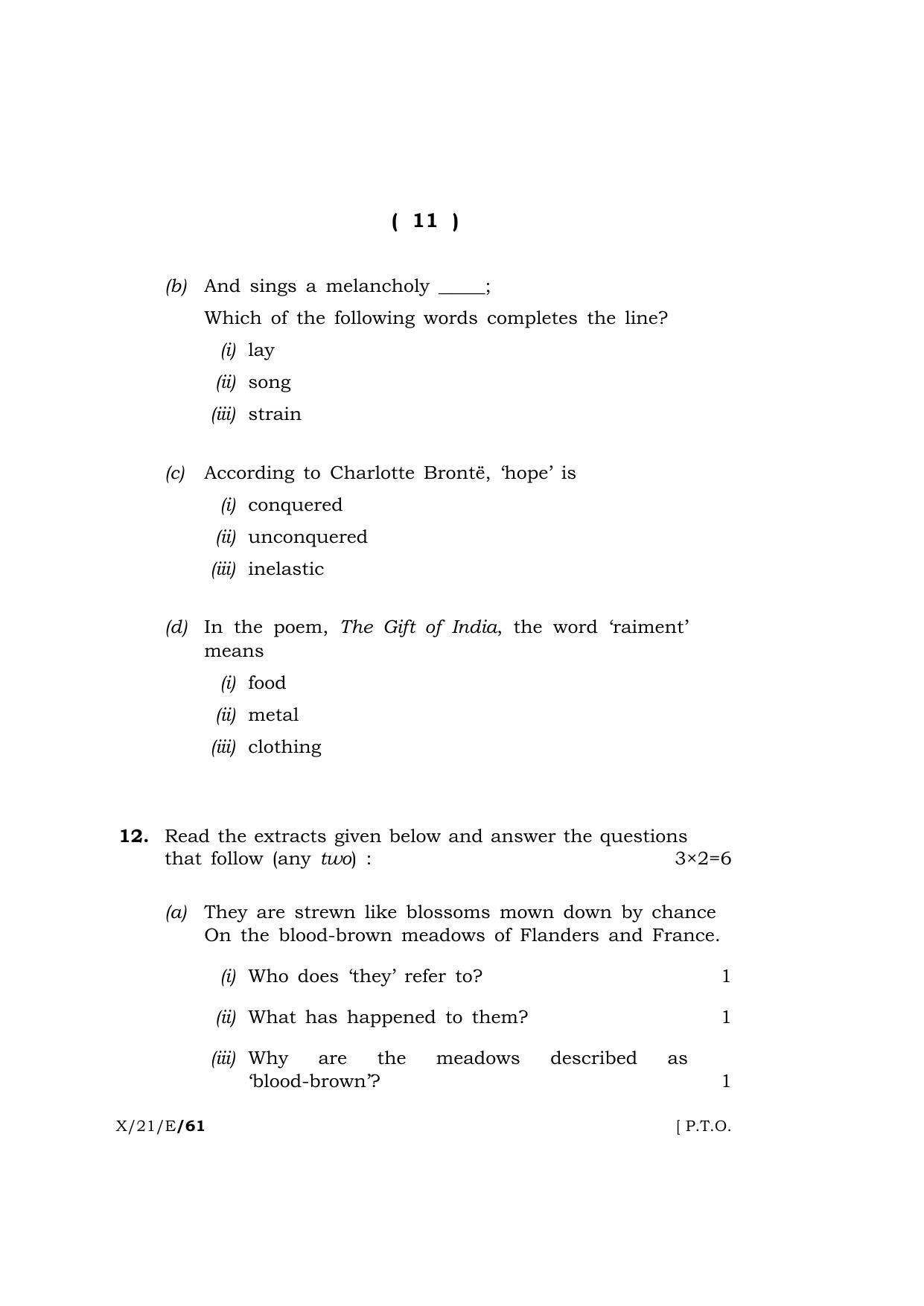 Meghalaya Board (MBOSE) Class 10 ELECTIVE ENGLISH  (X-21-E) 2021 Question Paper - Page 11