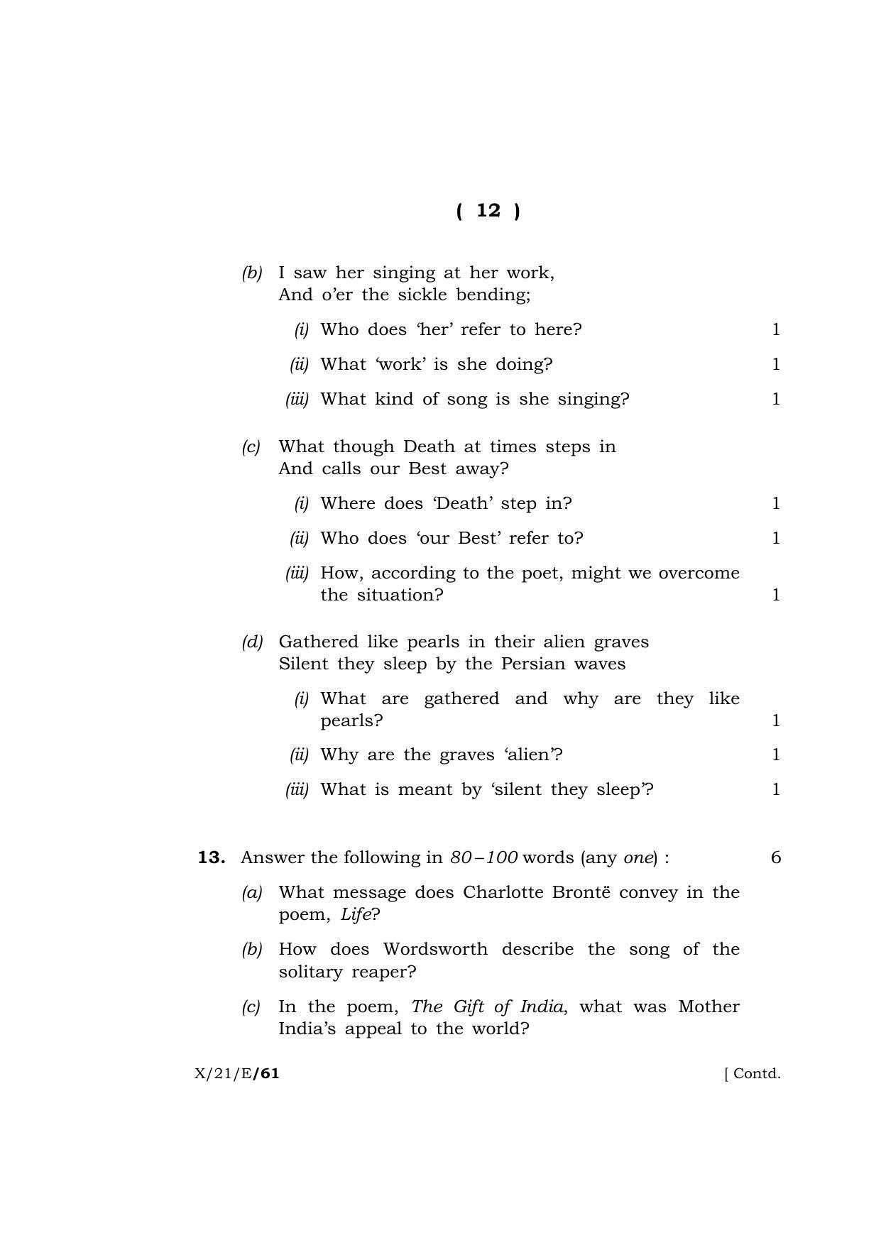 Meghalaya Board (MBOSE) Class 10 ELECTIVE ENGLISH  (X-21-E) 2021 Question Paper - Page 12
