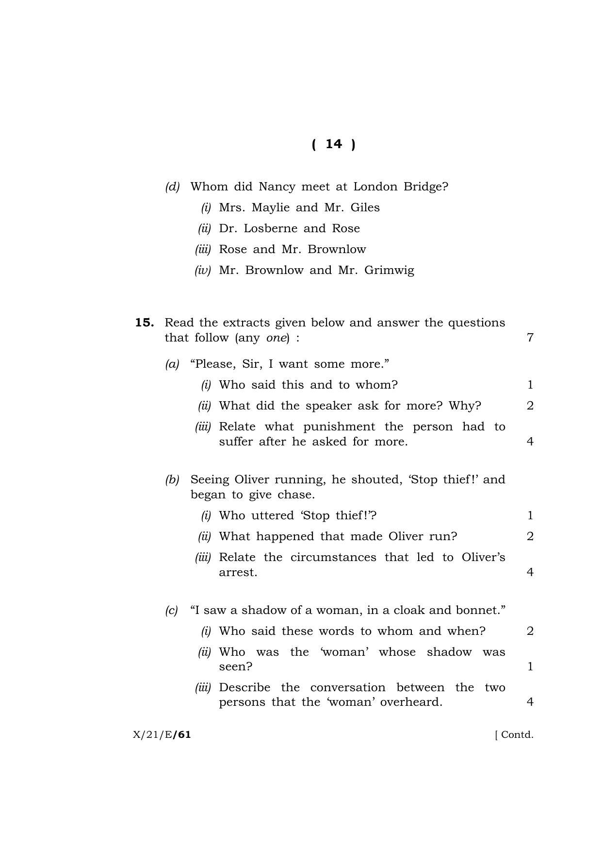 Meghalaya Board (MBOSE) Class 10 ELECTIVE ENGLISH  (X-21-E) 2021 Question Paper - Page 14