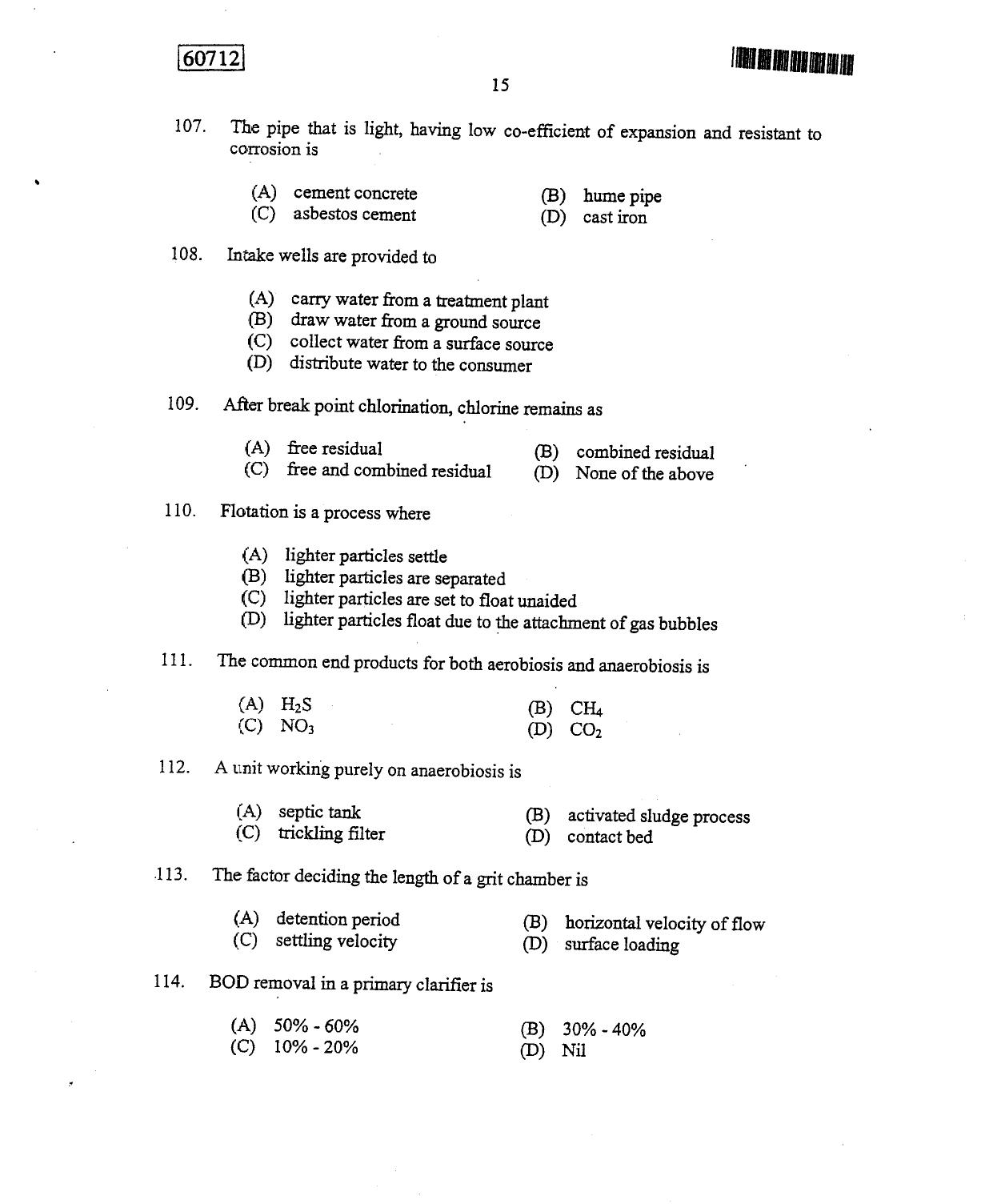 CUSAT CAT 2012 Engineering Science Question Paper - Page 16