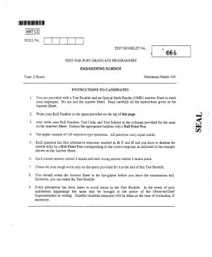 CUSAT CAT 2012 Engineering Science Question Paper
