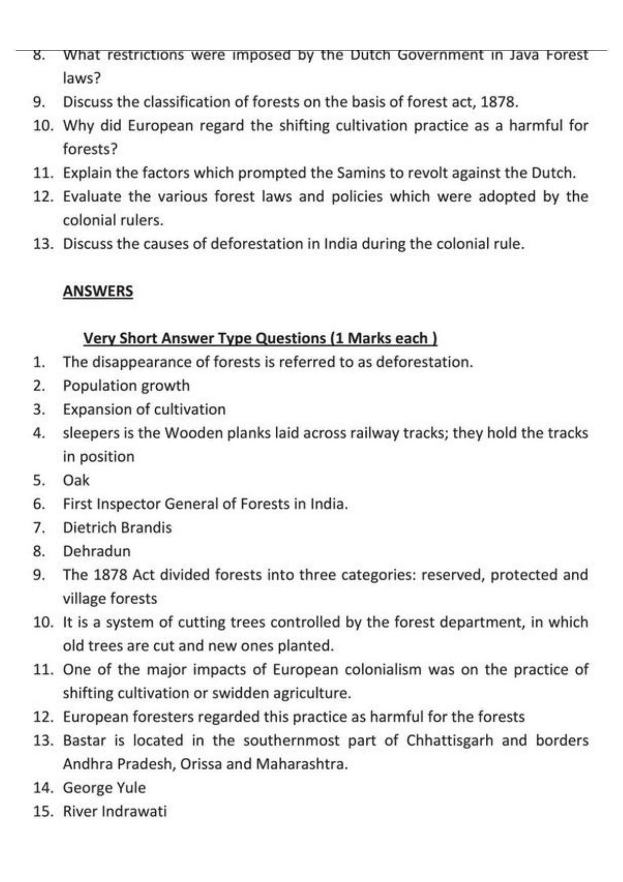 Class 9 Notes, Question & Practice Paper - History (Topic 4 : Forest Society and Colonialism) - Page 8