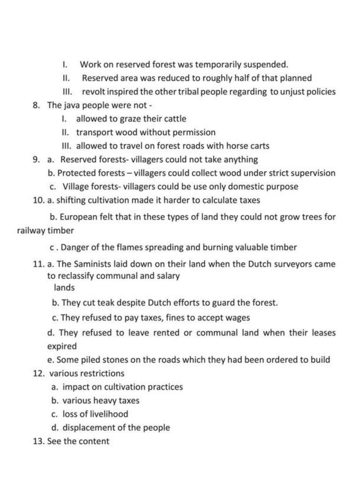Class 9 Notes, Question & Practice Paper - History (Topic 4 : Forest Society and Colonialism) - Page 10