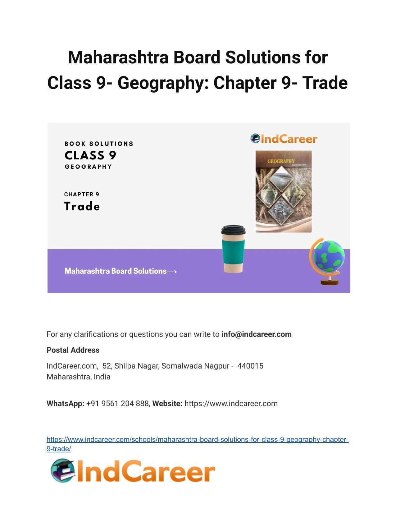 Maharashtra Board Solutions for Class 9- Geography: Chapter 9- Trade - Page 1