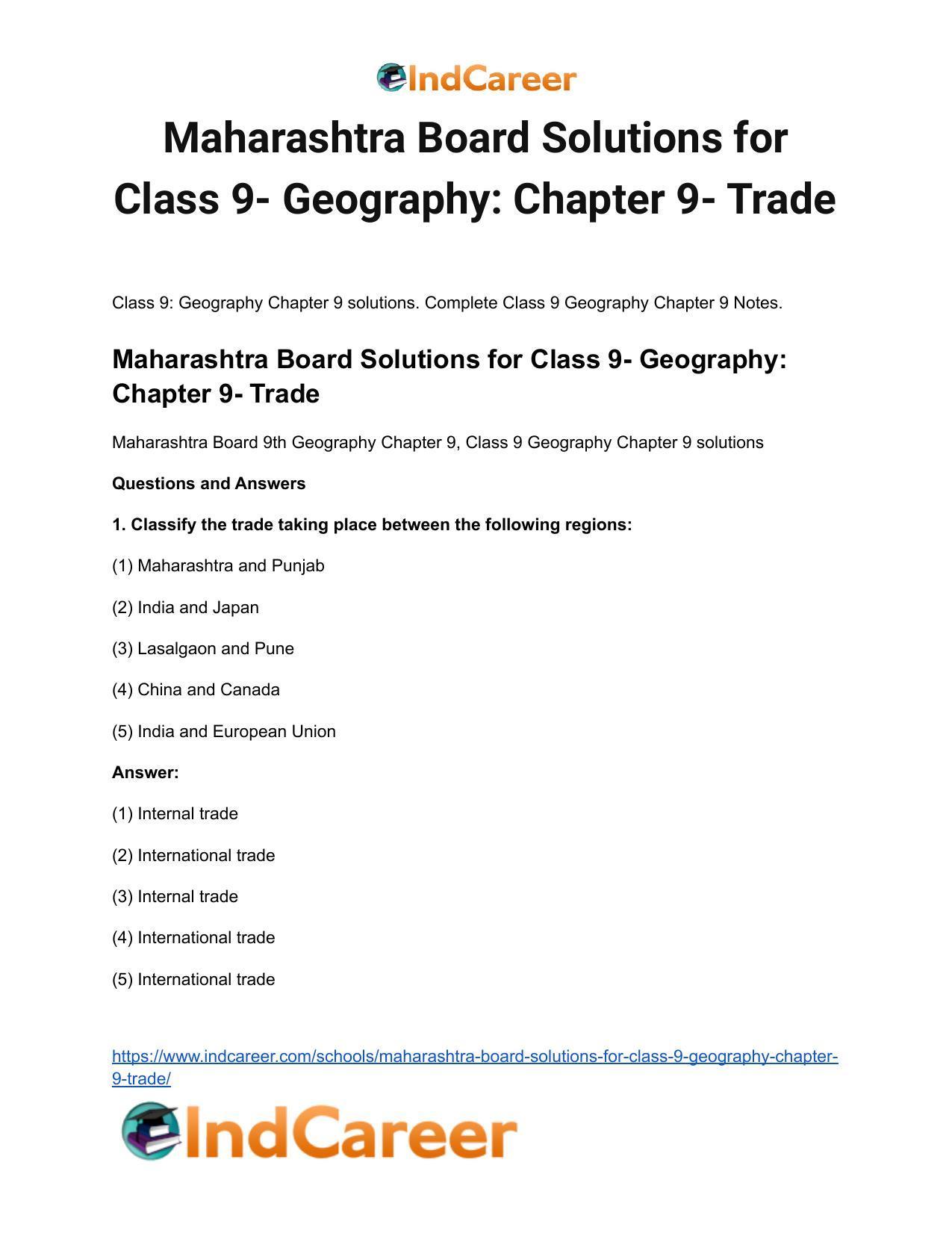 Maharashtra Board Solutions for Class 9- Geography: Chapter 9- Trade - Page 2
