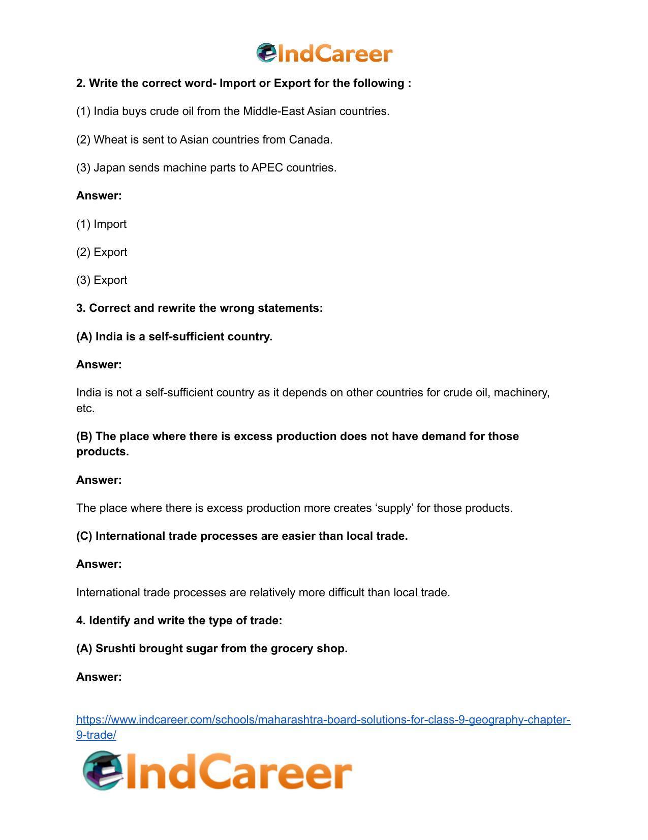 Maharashtra Board Solutions for Class 9- Geography: Chapter 9- Trade - Page 3