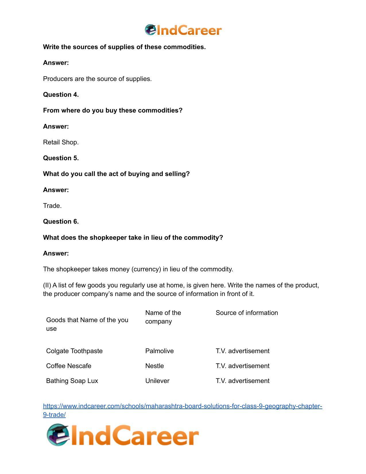 Maharashtra Board Solutions for Class 9- Geography: Chapter 9- Trade - Page 15