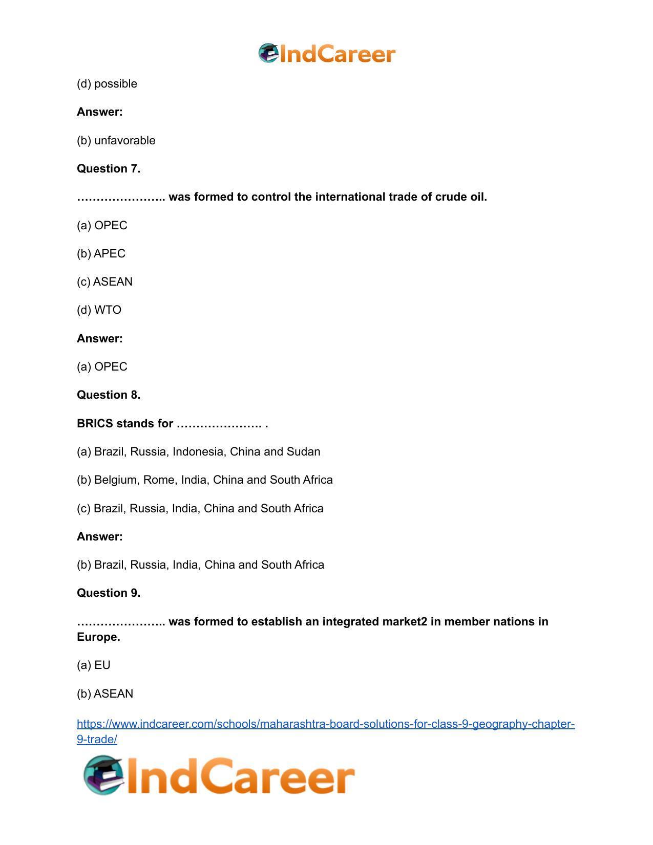 Maharashtra Board Solutions for Class 9- Geography: Chapter 9- Trade - Page 19