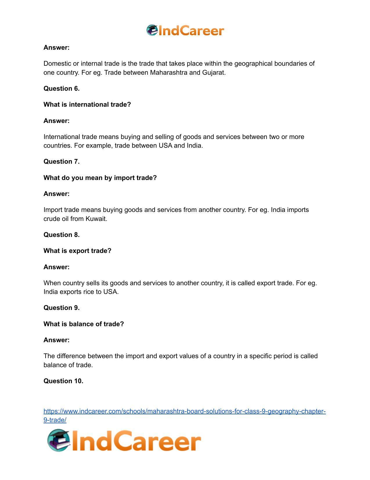 Maharashtra Board Solutions for Class 9- Geography: Chapter 9- Trade - Page 23