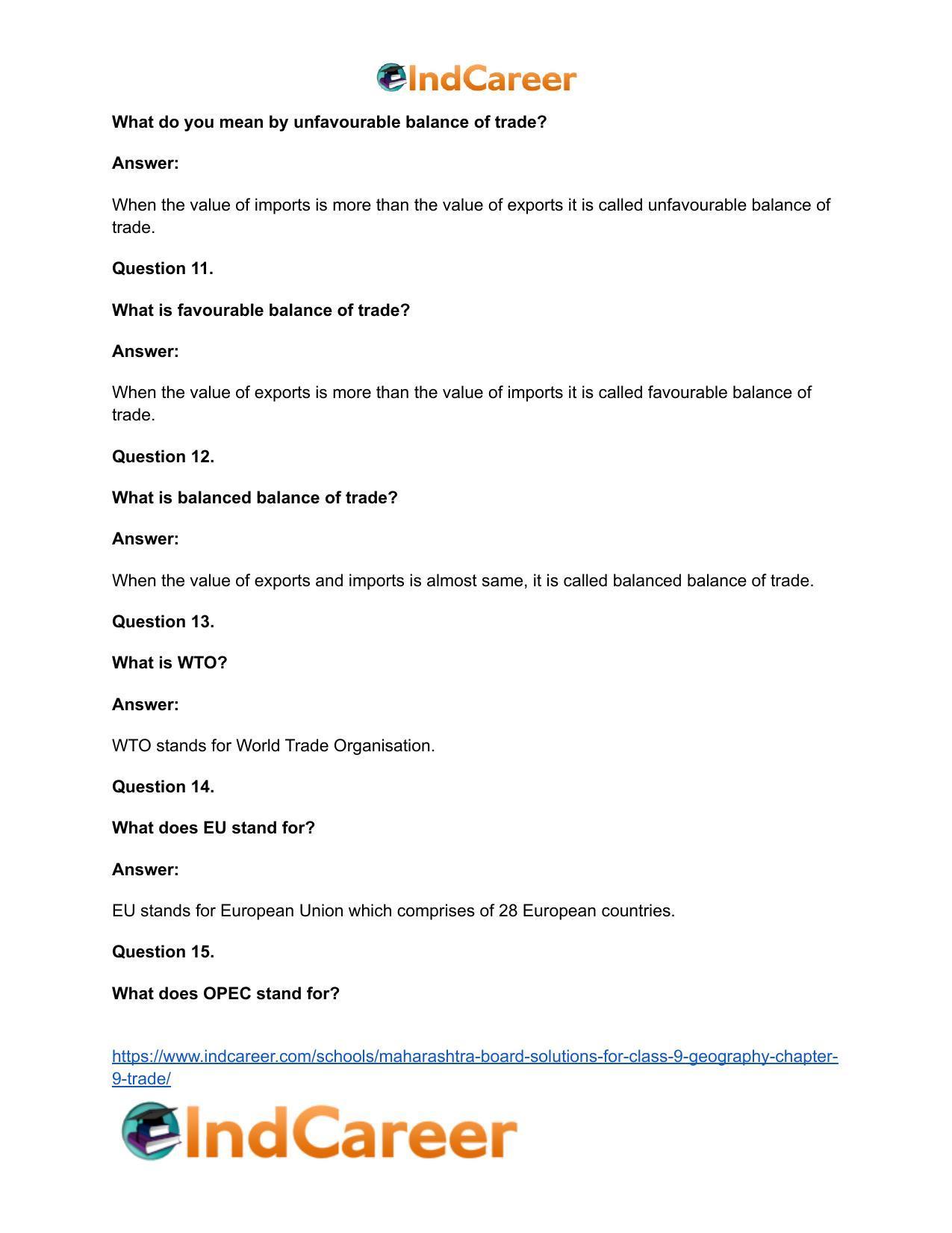 Maharashtra Board Solutions for Class 9- Geography: Chapter 9- Trade - Page 24