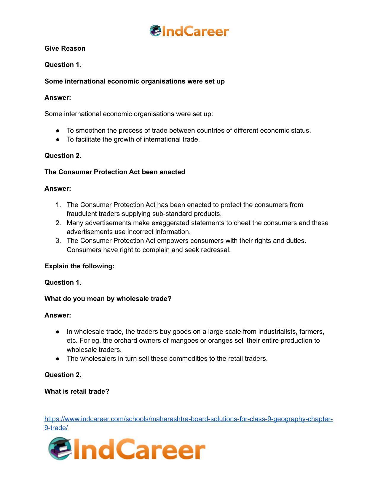 Maharashtra Board Solutions for Class 9- Geography: Chapter 9- Trade - Page 27