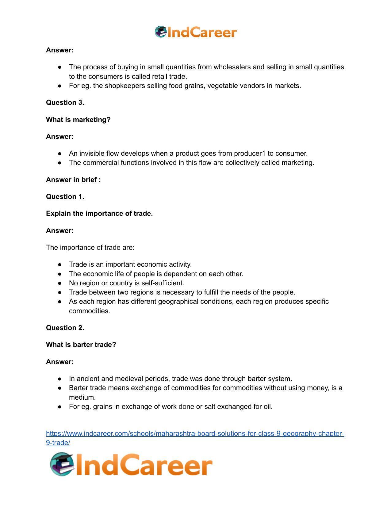 Maharashtra Board Solutions for Class 9- Geography: Chapter 9- Trade - Page 28