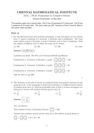 CMI Entrance Exam 2014 Solutions MSc/PhD Computer Science
