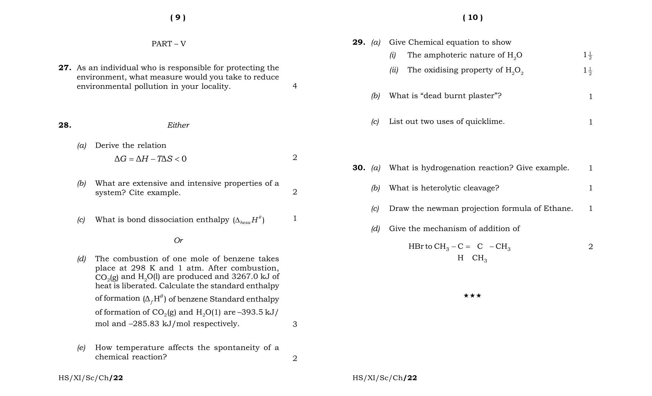 Meghalaya Board (MBOSE) Class 11 Chemistry (theory) 2022 Question Paper - Page 5
