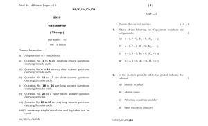 Meghalaya Board (MBOSE) Class 11 Chemistry (theory) 2022 Question Paper