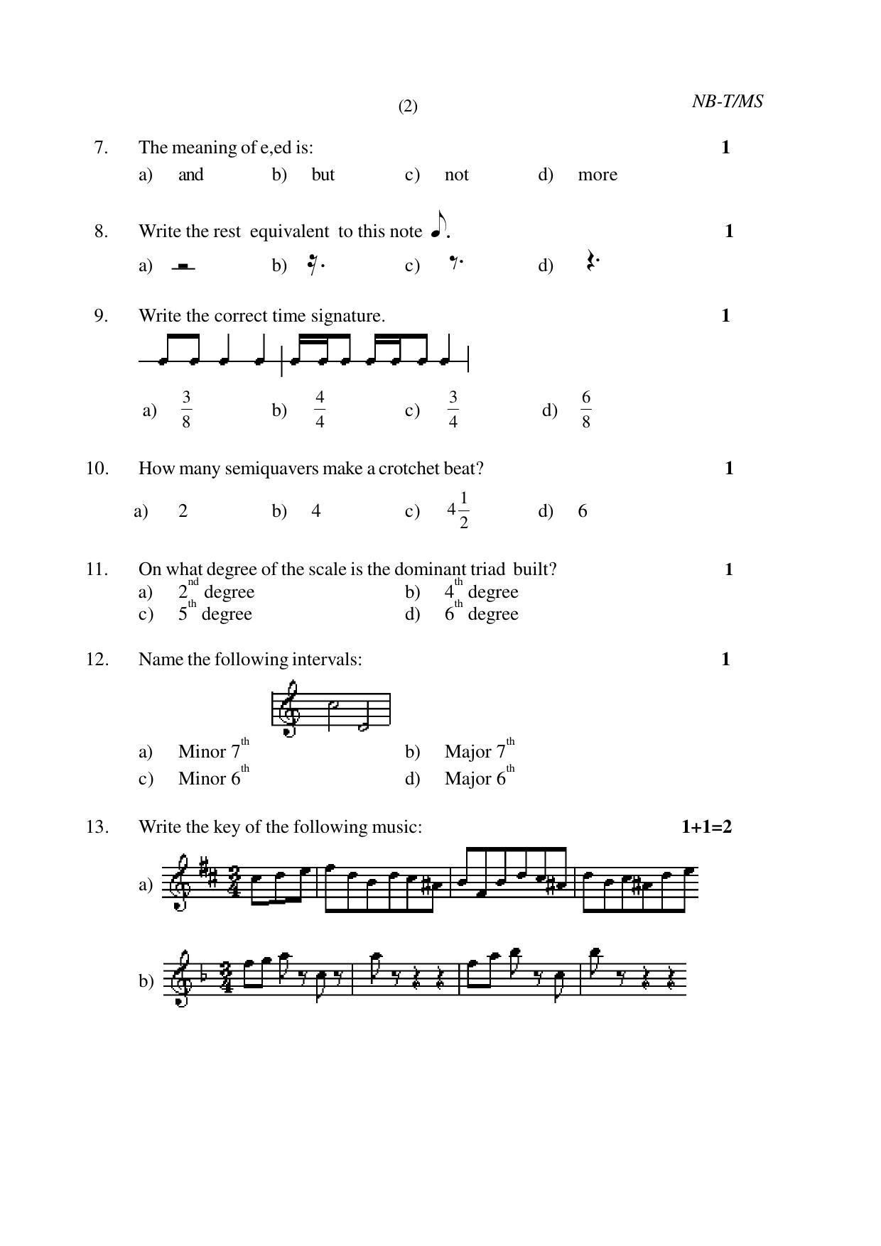 Nagaland Board Class 10 MUSIC 2019 Question Paper - Page 2