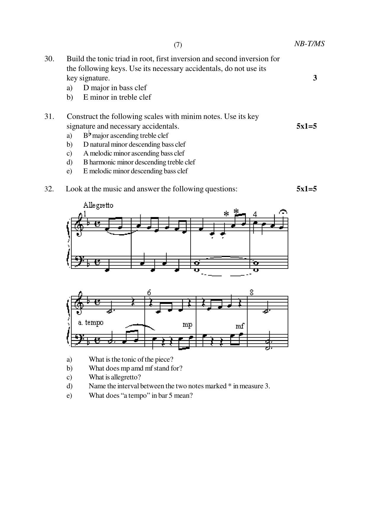 Nagaland Board Class 10 MUSIC 2019 Question Paper - Page 7