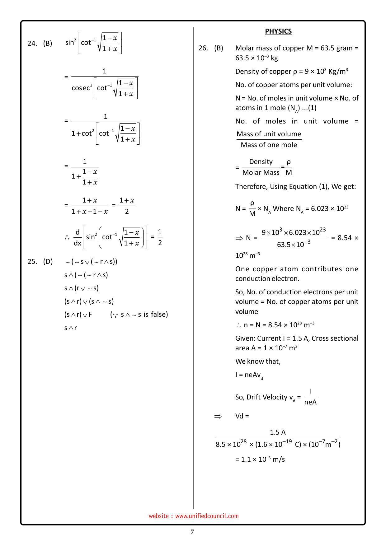 NSTSE 2023 Class 12 PCM Answer Key (Paper Code 484) - Page 7