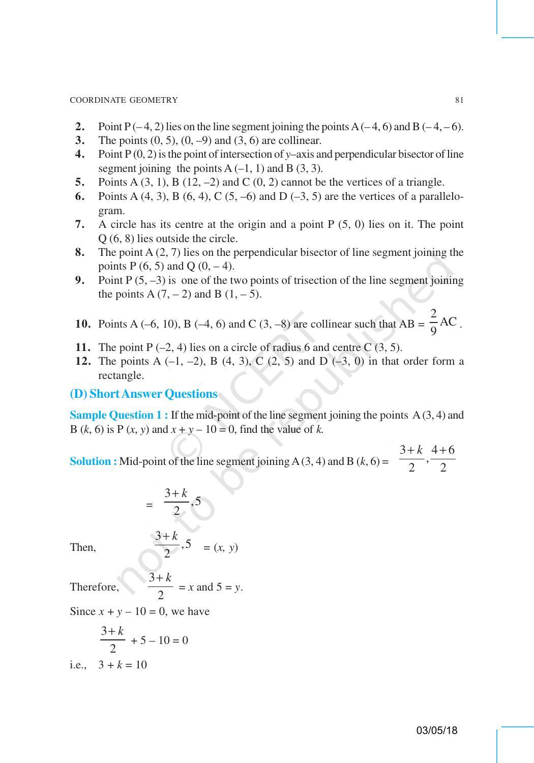 NCERT Exemplar Book for Class 10 Maths: Chapter 7 Coordinate Geometry - Page 5